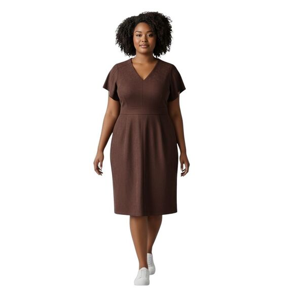 Universal Standard Lyons V-Neck Midi Dress Brown Size S (14-16) Stretch Sheath - Picture 2 of 12